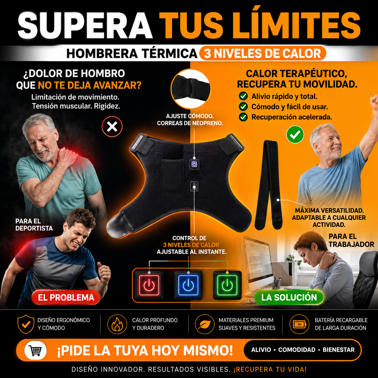 HOMBRERA TERMICA 3 NIVELES DE CALOR TERAPEUTICO